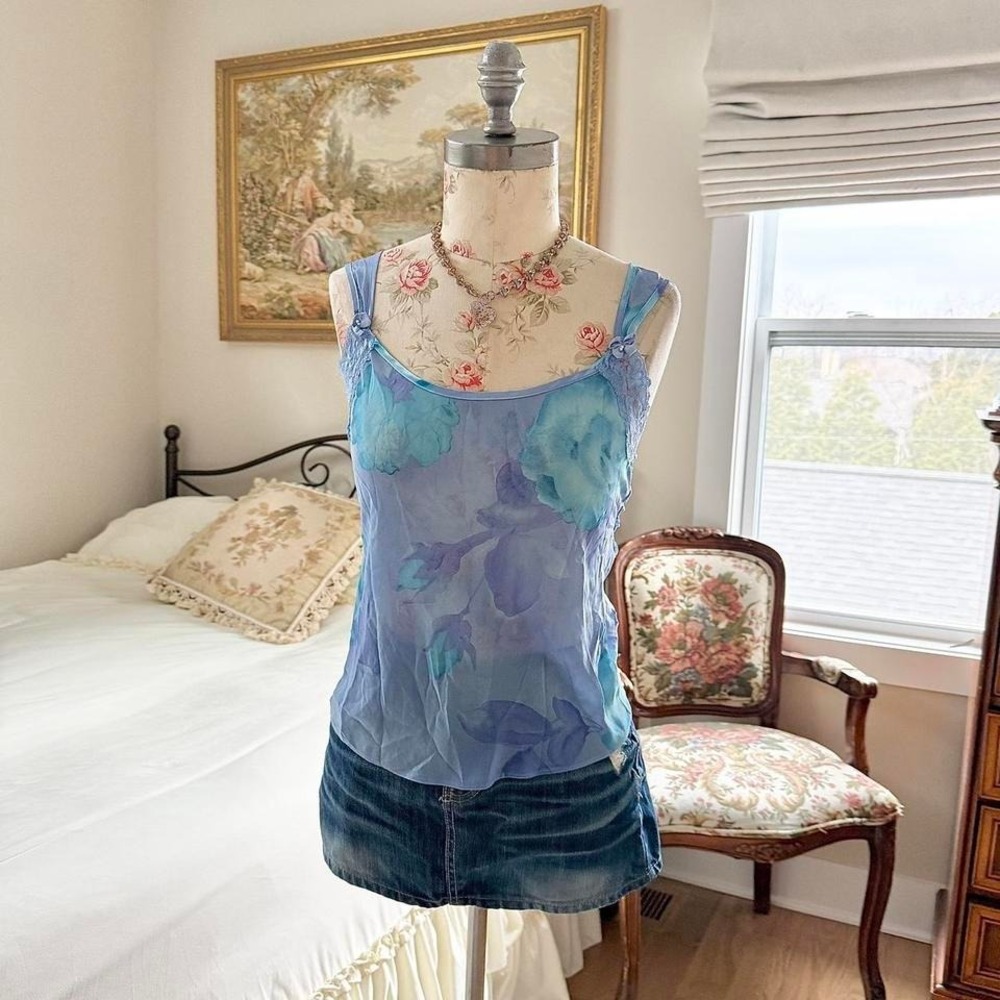 blue floral cami y2k california dynasty blue floral cami size large